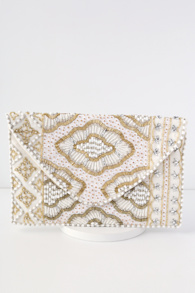 Etched in Stone Cream Beaded Clutch 8
