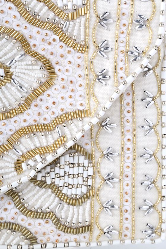 Etched in Stone Cream Beaded Clutch 9