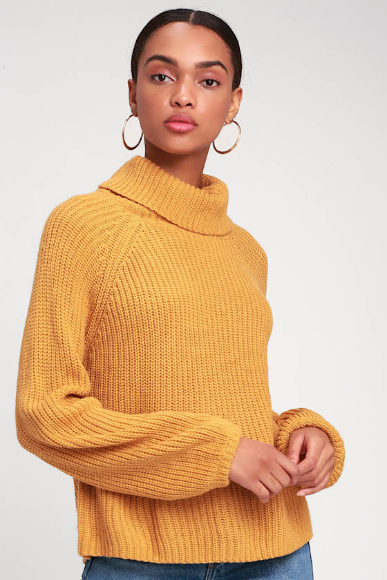 Cute Mustard Yellow Sweater Cowl Neck Sweater Knit Sweater Lulus