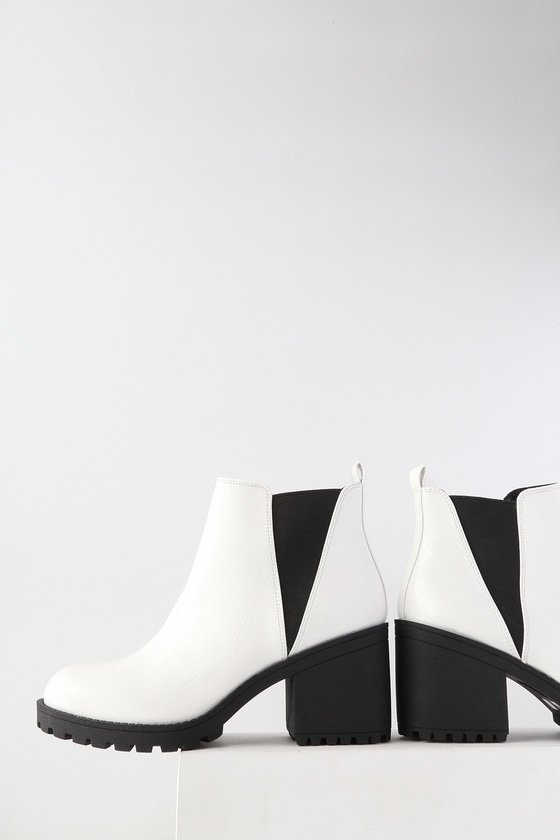 white ankle boots black heel