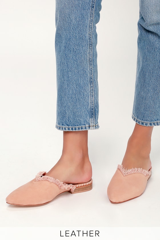 Newport Pink Suede Leather Fringe Pointed Toe Mules