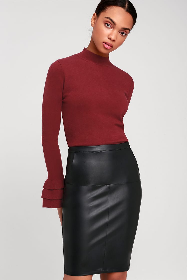 Chic Black Skirt - Pencil Skirt - Vegan Leather Pencil Skirt - Lulus