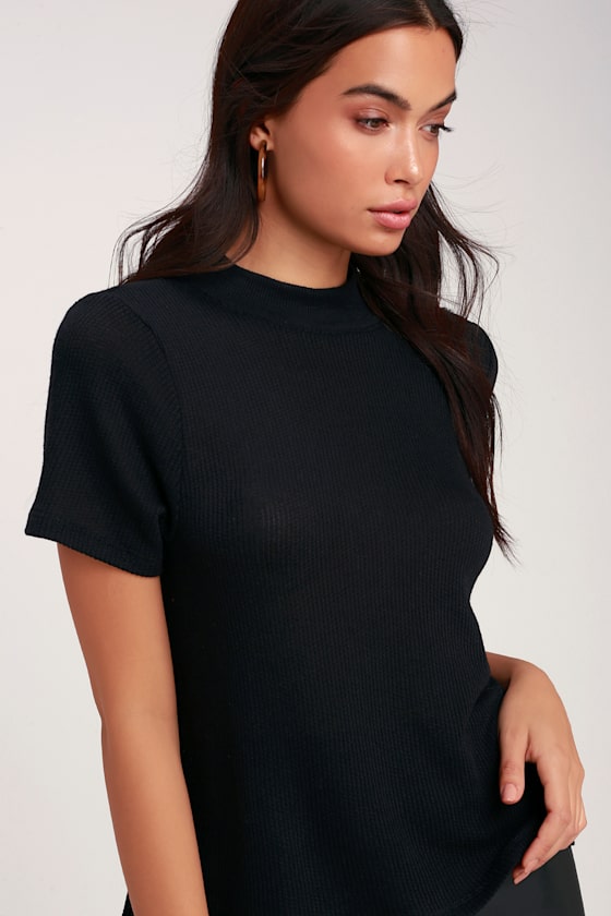 Z Supply The Mock Neck - Black Knit Tee - Knit Mock Neck Tee