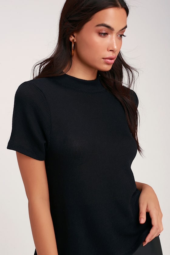 Z Supply The Mock Neck - Black Knit Tee - Knit Mock Neck Tee - Lulus