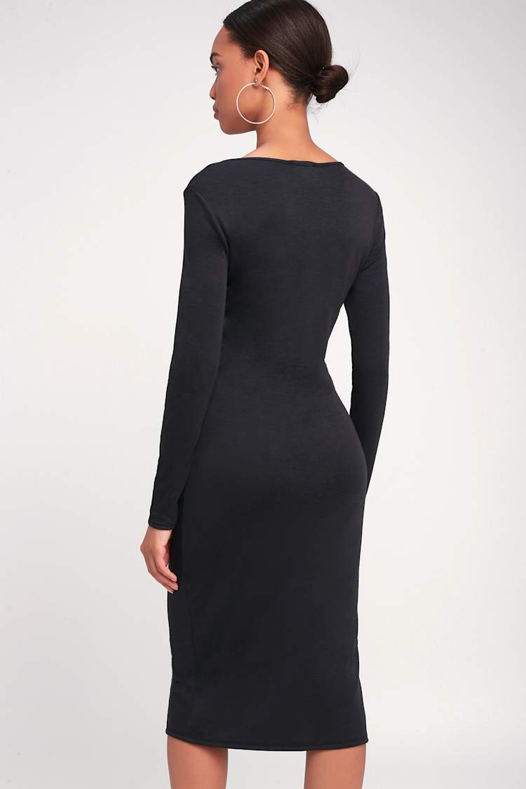 snap front midi dress Black Ribbed Snap Button Front Fitted Midi Dress PinkBlush