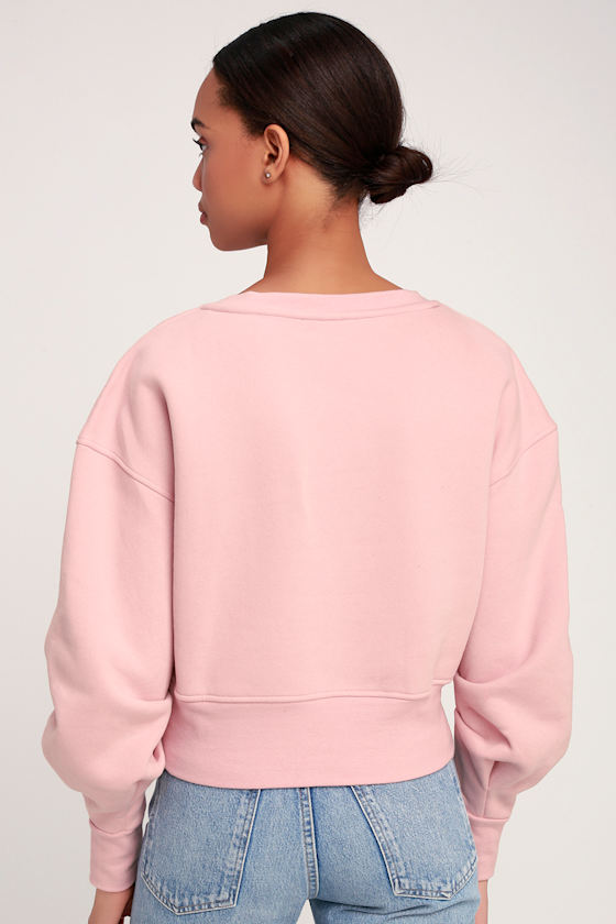Paxton Blush Pink Ruched Sleeve Cropped Sweatshirt 4