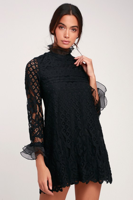 lace shift dress with sleeves