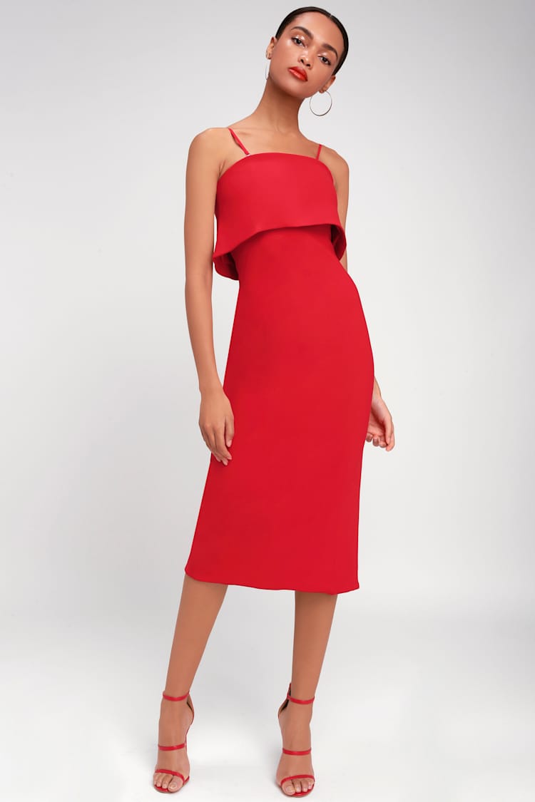 ELLIATT Marino Dress - Red Dress - Midi Dress - Flounce Dress - Lulus