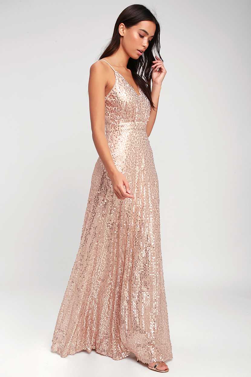 Glam Champagne Dress - Sequin Dress - Sequin Maxi Dress