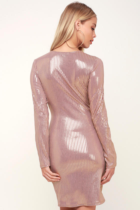 Source of Joy Taupe Striped Long Sleeve Bodycon Dress 2