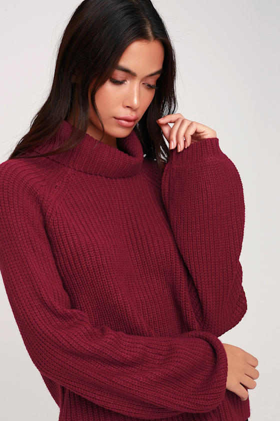 It's Only Love Burgundy Cowl Neck Knit Sweater 1