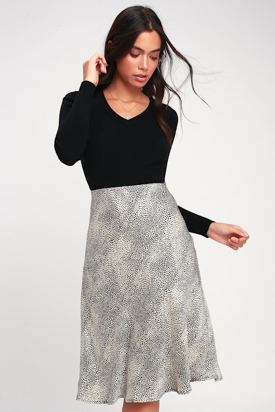 Wild About You Grey Leopard Print Satin Midi Skirt 4