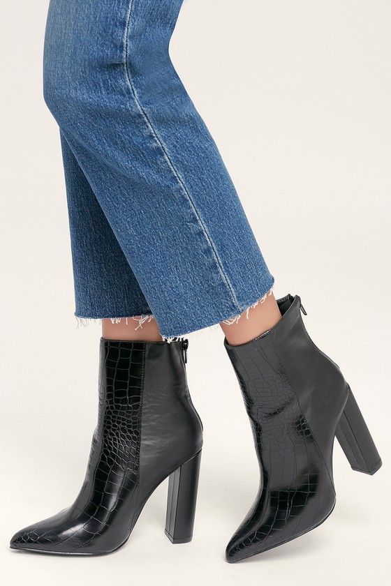 duffy embossed croc design heeled ankle booties