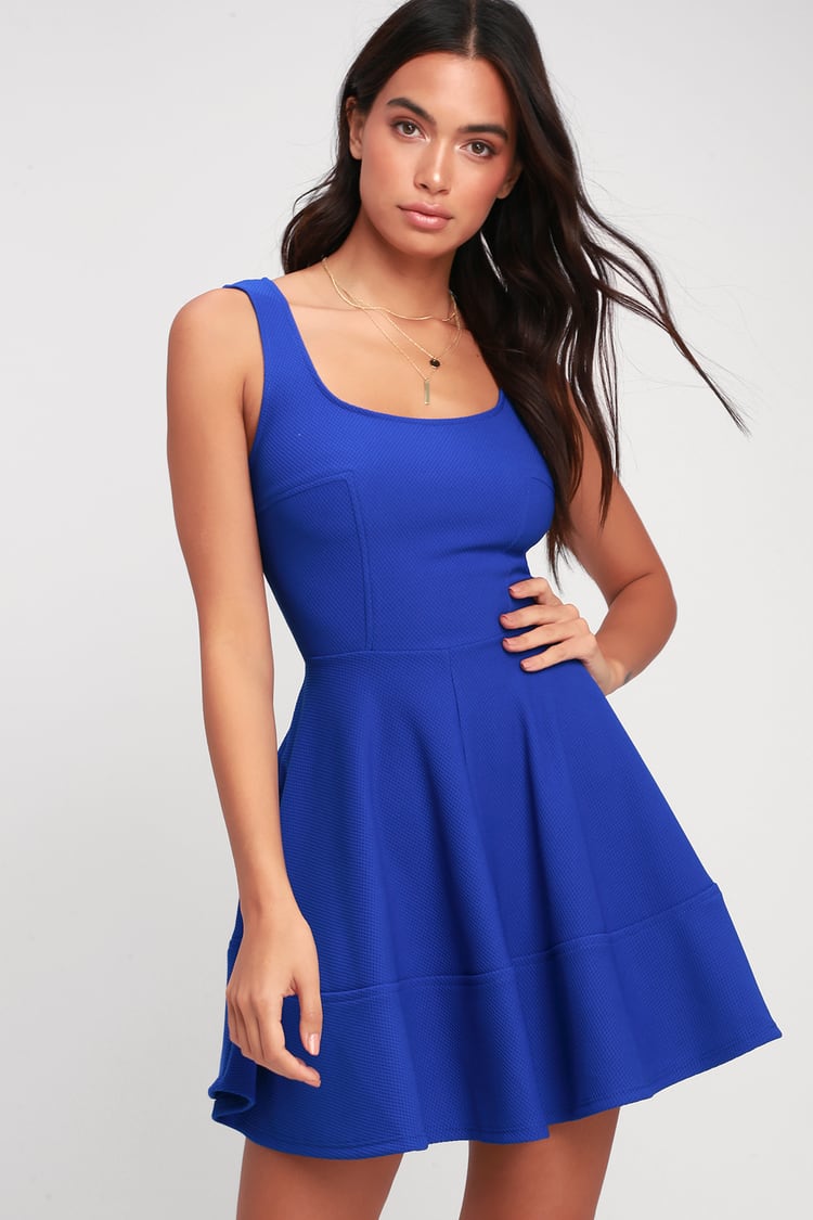 bright blue skater dress
