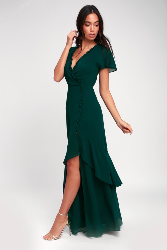 Glam Emerald Green Dress Maxi Dress Ruffled Maxi Dress