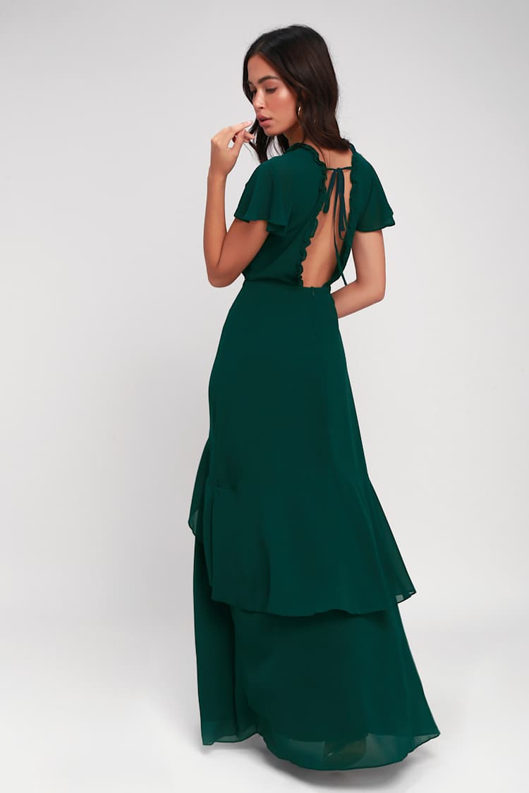 champagne and emerald green dress Cold Shoulder Dark Green Long Party Dress With Champagne Beading Top #F004