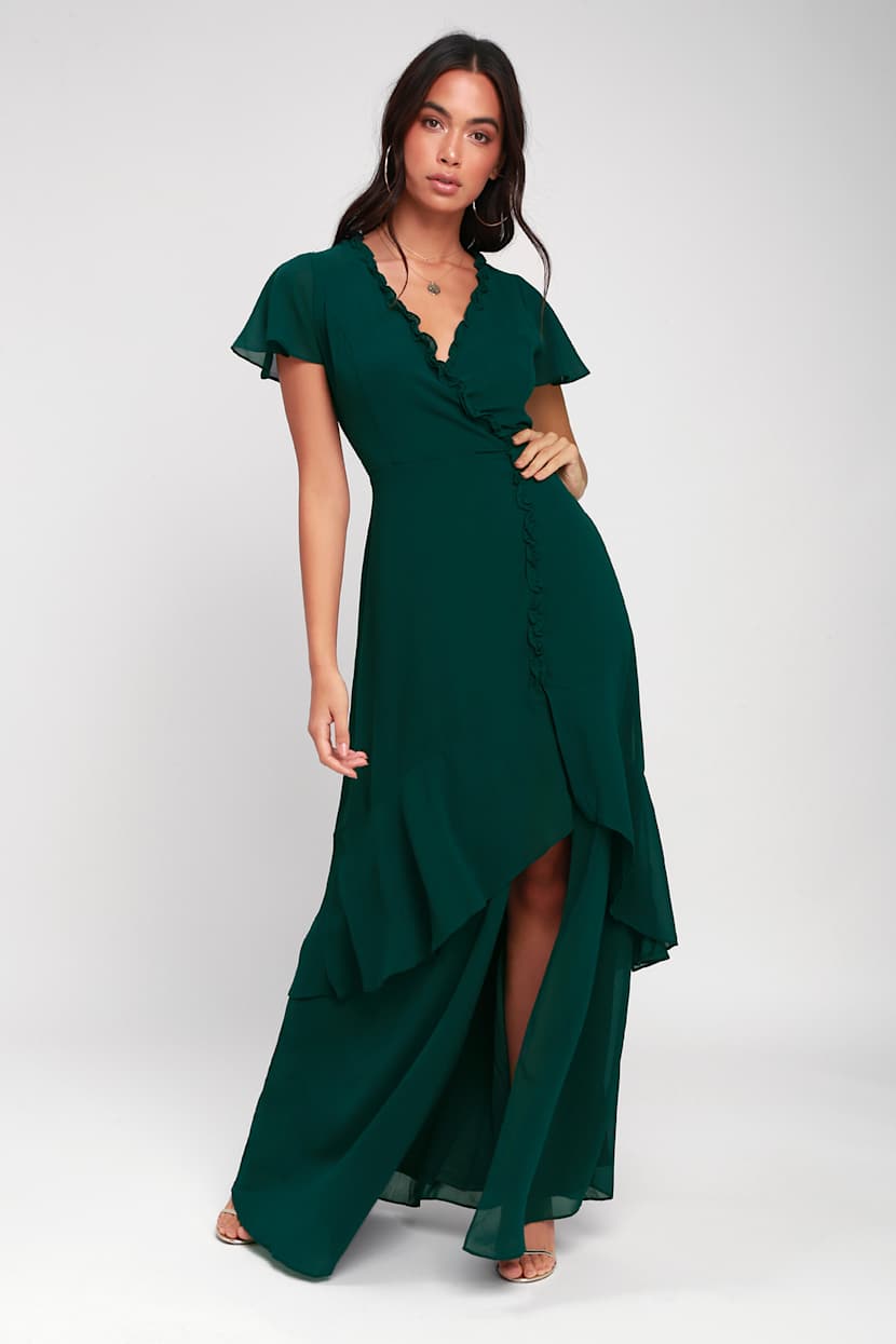 Glam Emerald Green Dress - Maxi Dress - Ruffled Maxi Dress - Lulus