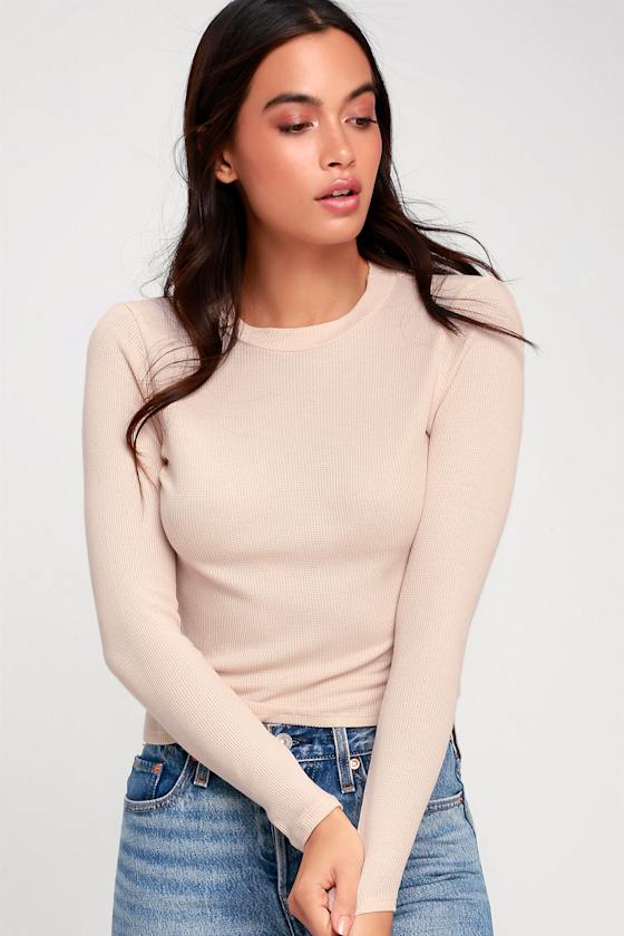 Brita Pale Pink Long Sleeve Thermal Crop Top 3