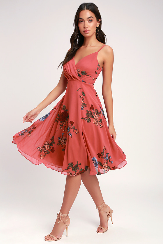 Cute Floral Dress - Rusty Rose Dress - Midi Dress - Skater Dress - Lulus