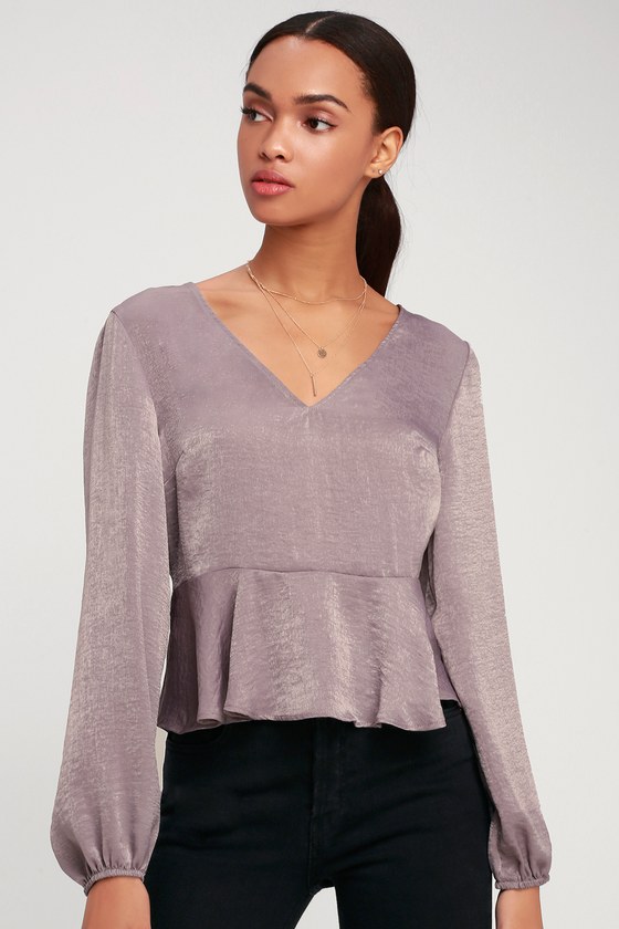Chic Satin Top - Long Sleeve Top - Peplum Top - Lavender top - Lulus