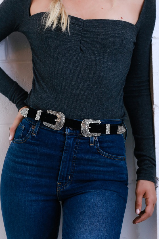 Winding Road Silver and Black Double Buckle Belt