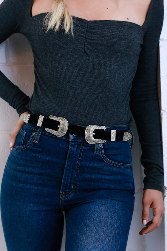 Winding Road Silver and Black Double Buckle Belt 1