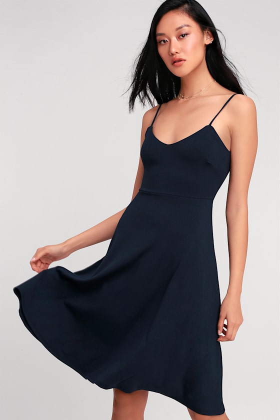 navy midi skater dress