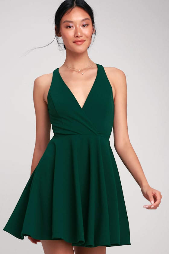 Cute Dark Green Dress - Twist Back Skater Dress - Skater Dress - Lulus