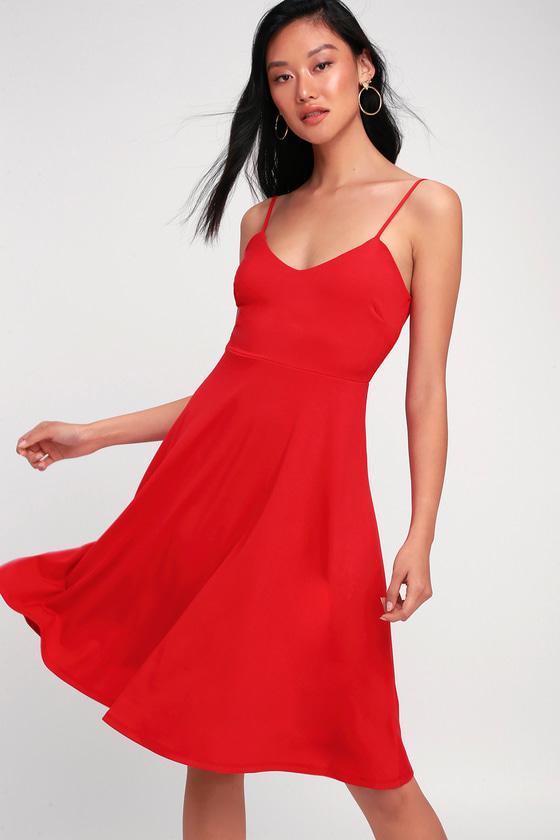 Cute Red Skater Dress - Midi Dress - Midi Skater Dress - Lulus