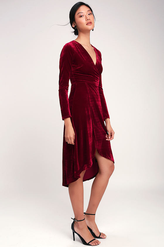 Silver Screen Burgundy Velvet Long Sleeve Midi Dress 3