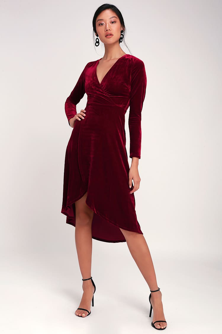Glam Velvet Dress - Burgundy Velvet Dress - Burgundy Midi Dress - Lulus