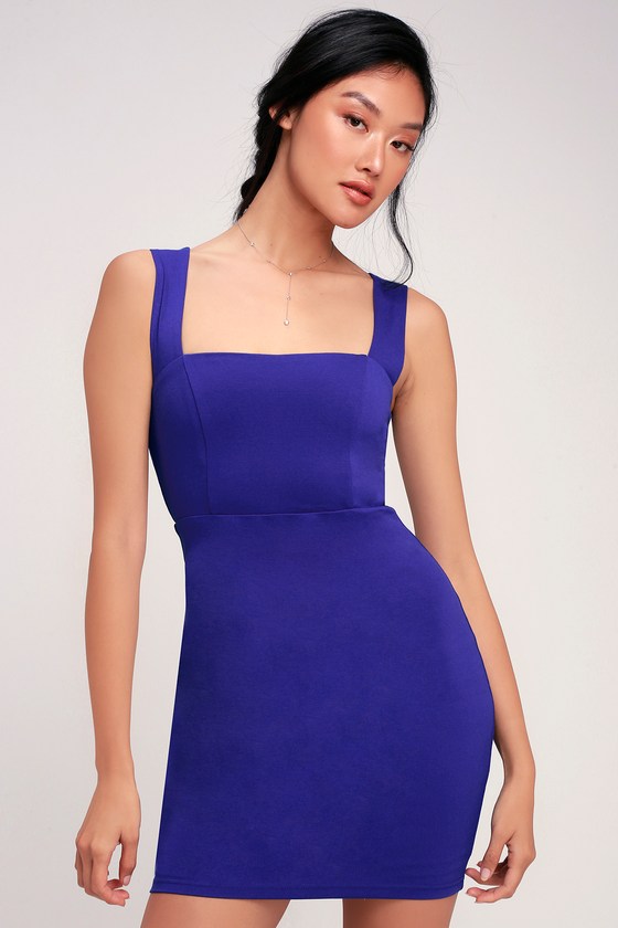 Flirty Royal Blue Dress - Bodycon Dress - Square Neck Dress - Lulus