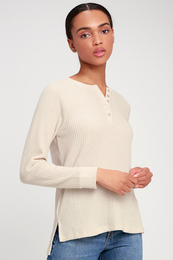 The Waffle Thermal Light Beige Henley Top 3