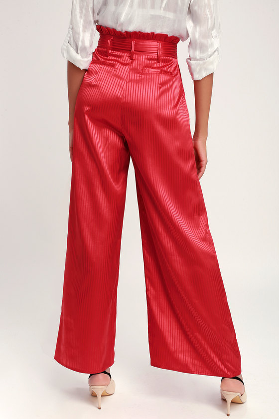 Chic Red Striped Pants - Red Striped Satin Pants - Wide-Leg Pants