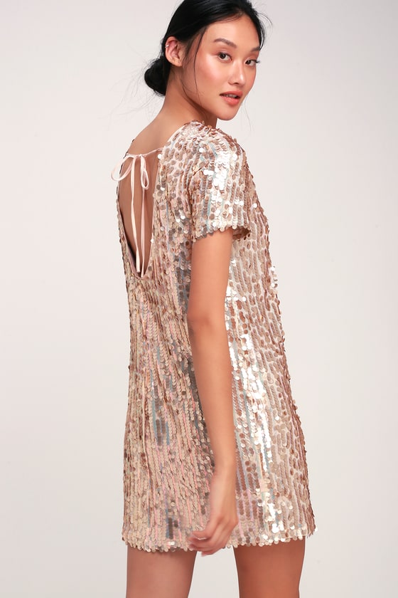 blush sequin dress long