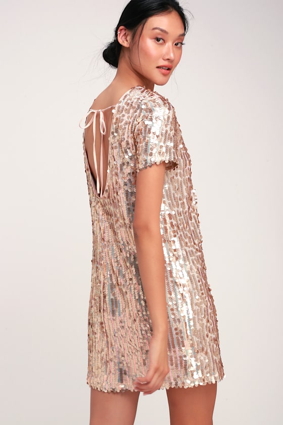 So Sparkly Blush Sequin Scoop Back Shift Dress 1