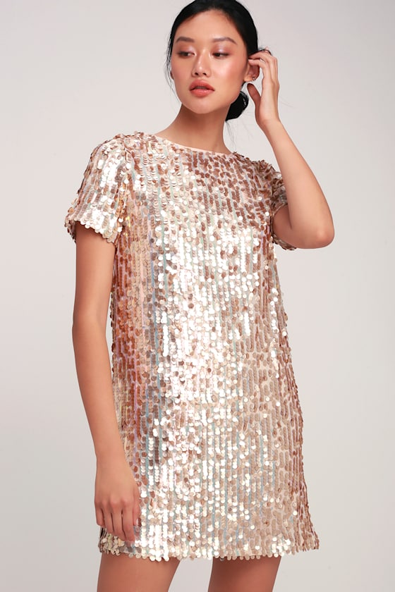 So Sparkly Blush Sequin Scoop Back Shift Dress 3