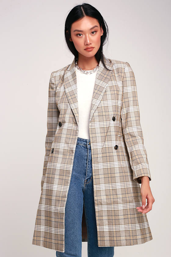 Manchester Moment Tan and White Plaid Coat 3
