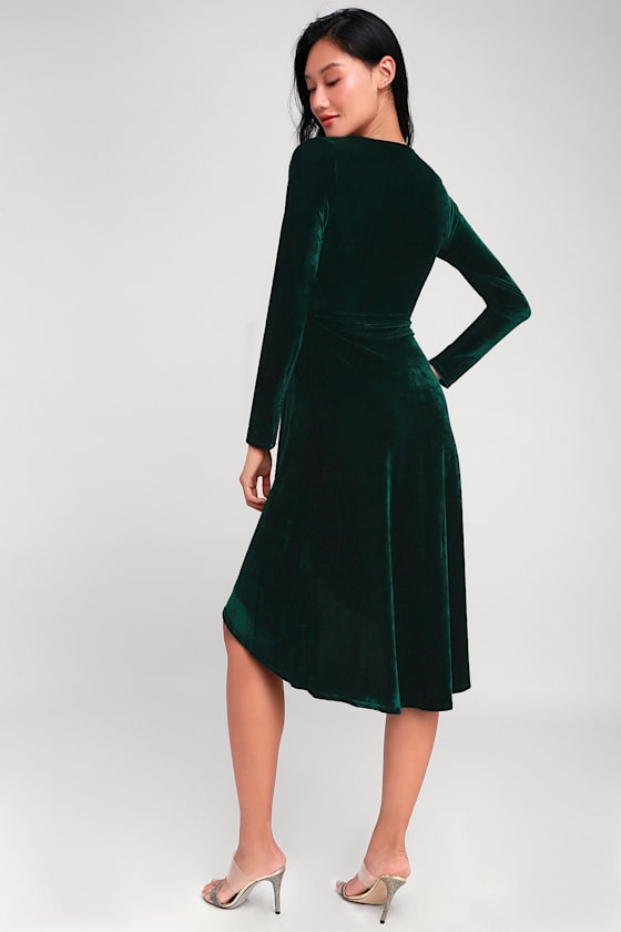 Silver Screen Emerald Green Velvet Long Sleeve Midi Dress 2