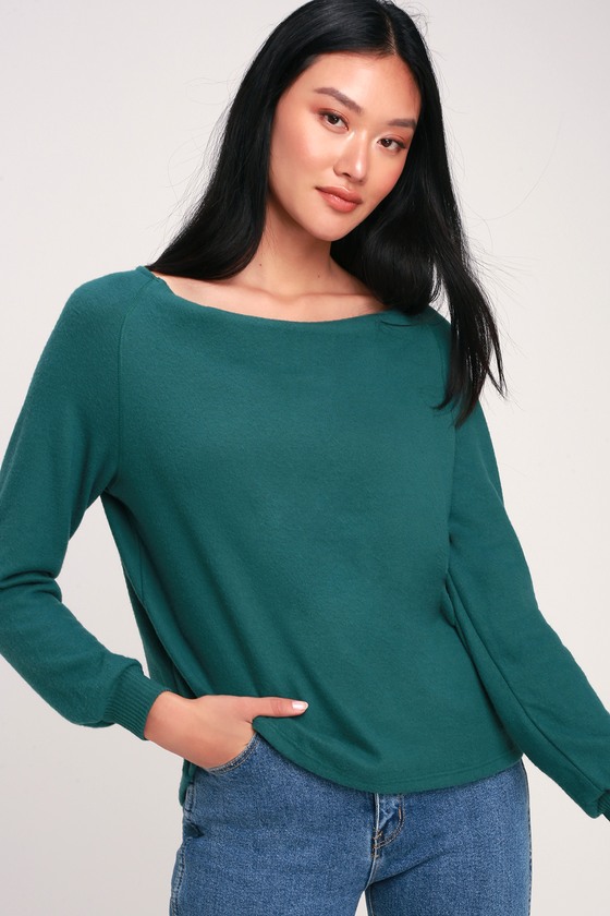 Project Social T Elm - Forest Green Top - Sweater Top - Wide Neck - Lulus