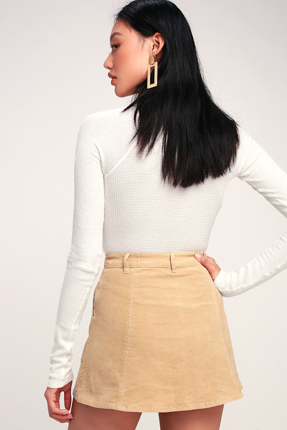 Olivine Beige Corduroy Button-Up Mini Skirt 3
