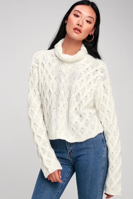 Cozy Cream Sweater - Cable Knit Sweater - Cowl Neck Sweater - Lulus
