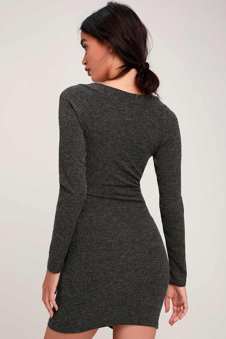 charcoal grey casual dress Chic - Ribbed Knit Dress - Wrap Dress postal_20639