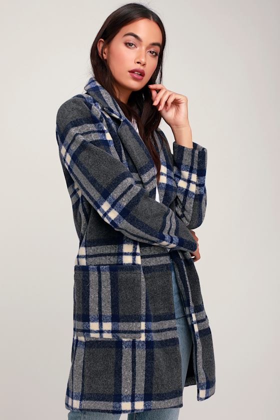 Eleanor Blue and Dark Grey Plaid Coat 3