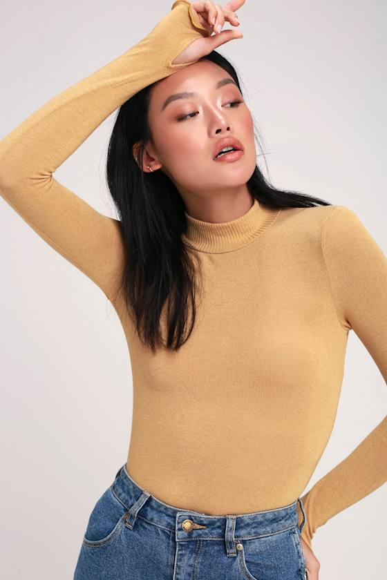 mustard mock neck top