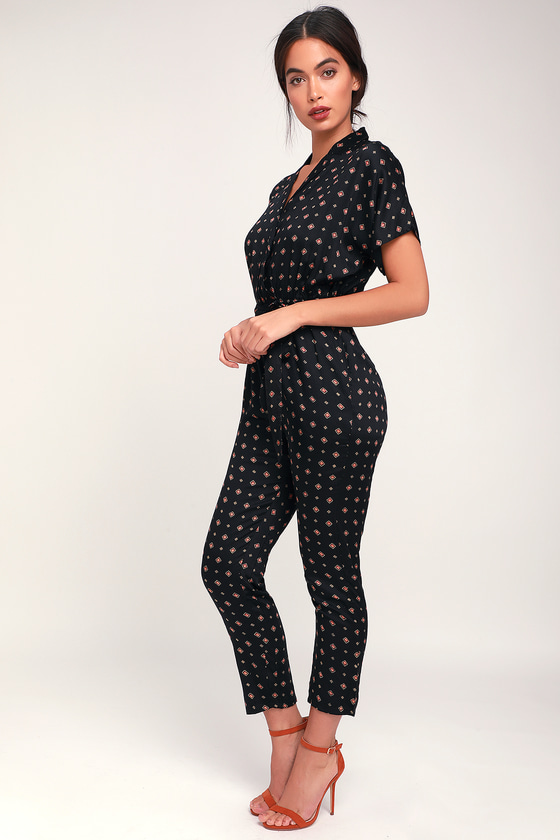 Billabong Bed Story Jumpsuit - Black Print Jumpsuit - Jumpsuit - Lulus