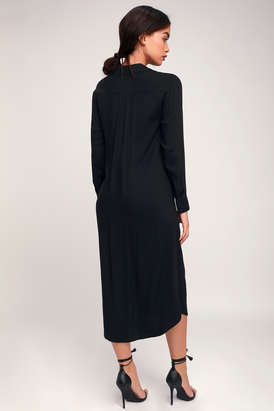 Chic Black Dress Long Sleeve Dress Black Midi Shirt Dress Lulus