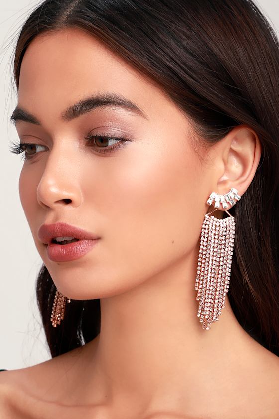 Glamour Hour Rose Gold Rhinestone Ear Jackets 1
