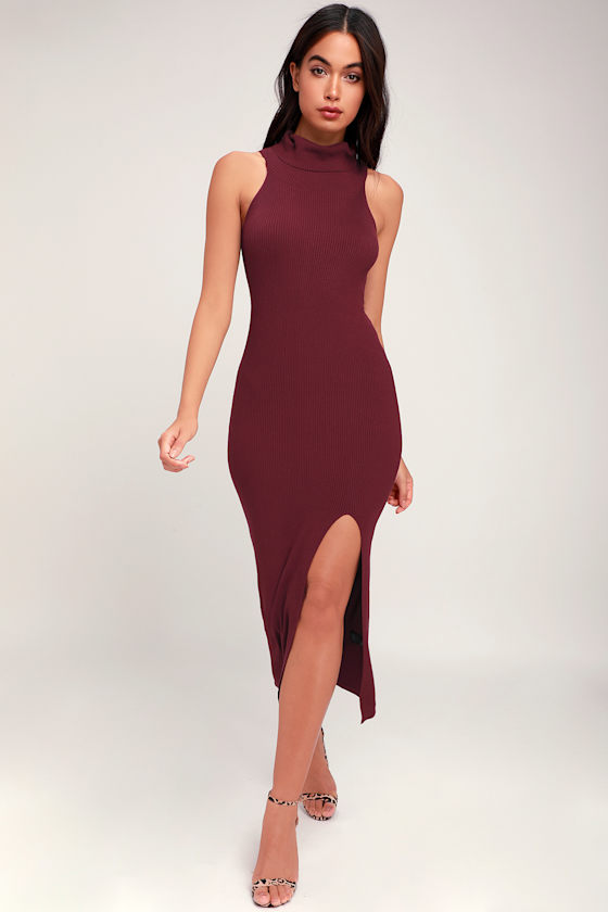 More Than Love Burgundy Cowl Neck Sleeveless Midi Sweater Dress 1