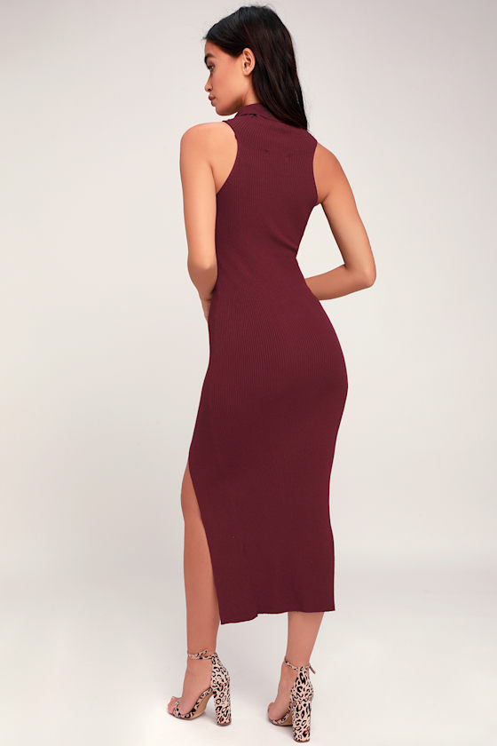 More Than Love Burgundy Cowl Neck Sleeveless Midi Sweater Dress 2